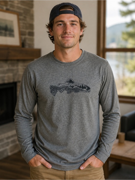 Remedy Other - Remedy Provisions Gray Long Sleeve Fish Decal Men's Shirt Size L